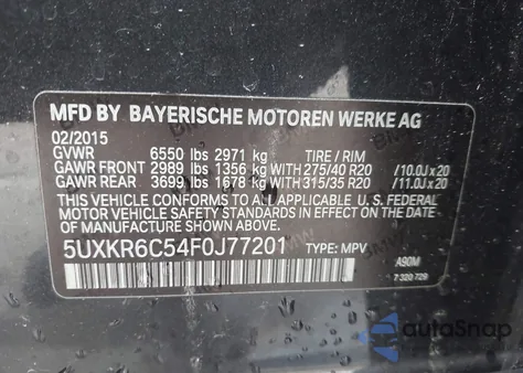 2015 BMW X5 xDrive50I из США, поврежденный, VIN 5UXKR6C54F0J77201